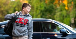 CES Rockville Maryland Middle School student arriving during morning carpool