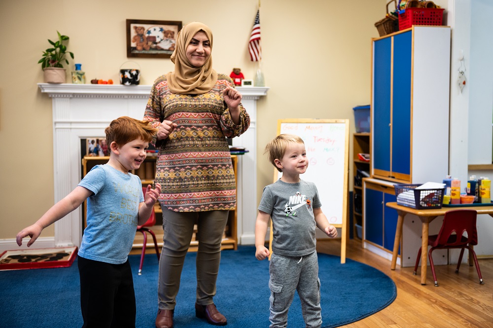 Preschool students at Christ Episcopal School dancing during music class